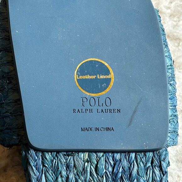 Polo Ralph Lauren Womens US 11 EU 43 Raffia Sandal Sheep Leather Blue Boho Beach - Picture 9 of 14
